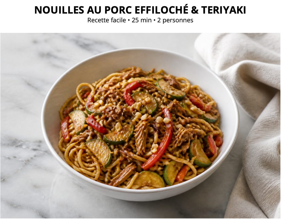 NOUILLES AU PORC EFFILOCHÉ & TERIYAKI